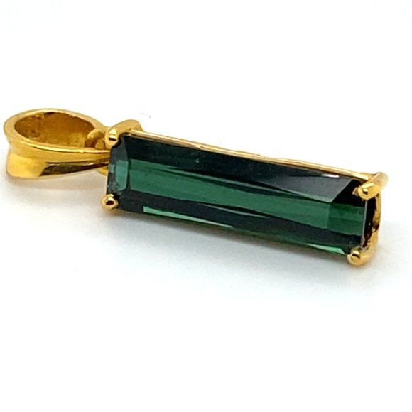 Green Tourmaline 3.63ct Solid 18K Yellow Gold Pendant - Picture 4 of 6